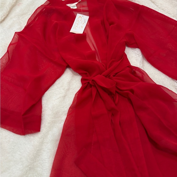 Sheer Red Tie-Front Cover-Up Robe - Picture 4 of 9
